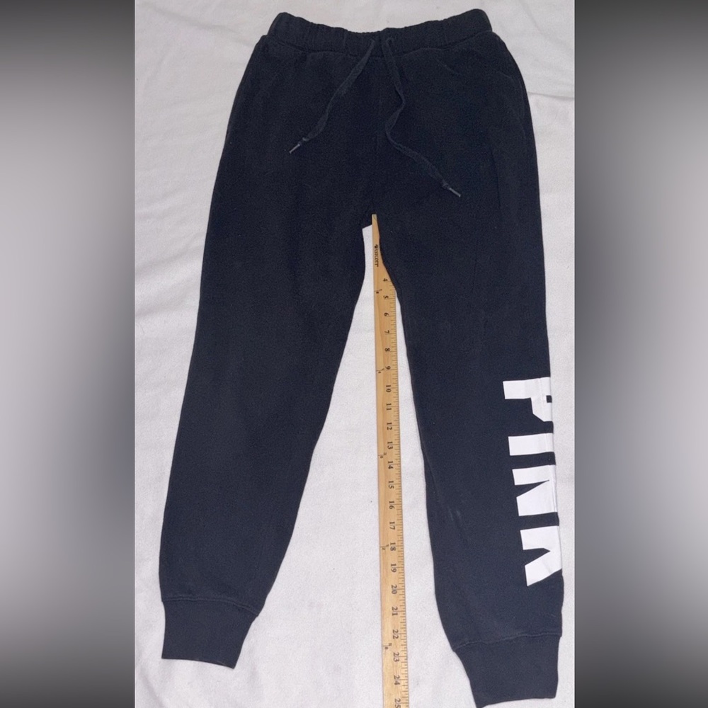 Pink Victoria’s Secret Y2K Spell Out Joggers Black Pockets Drawstring SZ.s